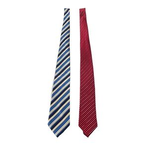 2 Donald J Trump Collection Silk Neckties Red & Silver & Blue & White Striped